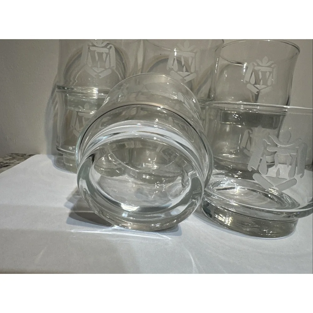 Vintage Set of 7 Kingsford Monogram W Whiskey Glasses 13oz Rocks Old Fashioned
